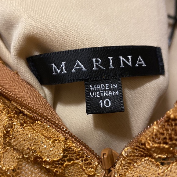 Marina Embroidered Lace Gown Metallic Gold Dress - Picture 5 of 6